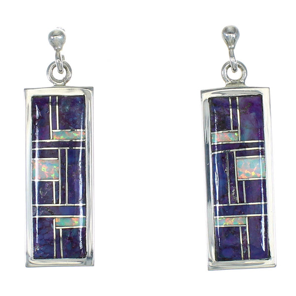 Silver Opal And Magenta Turquoise Post Dangle Earrings MX63640